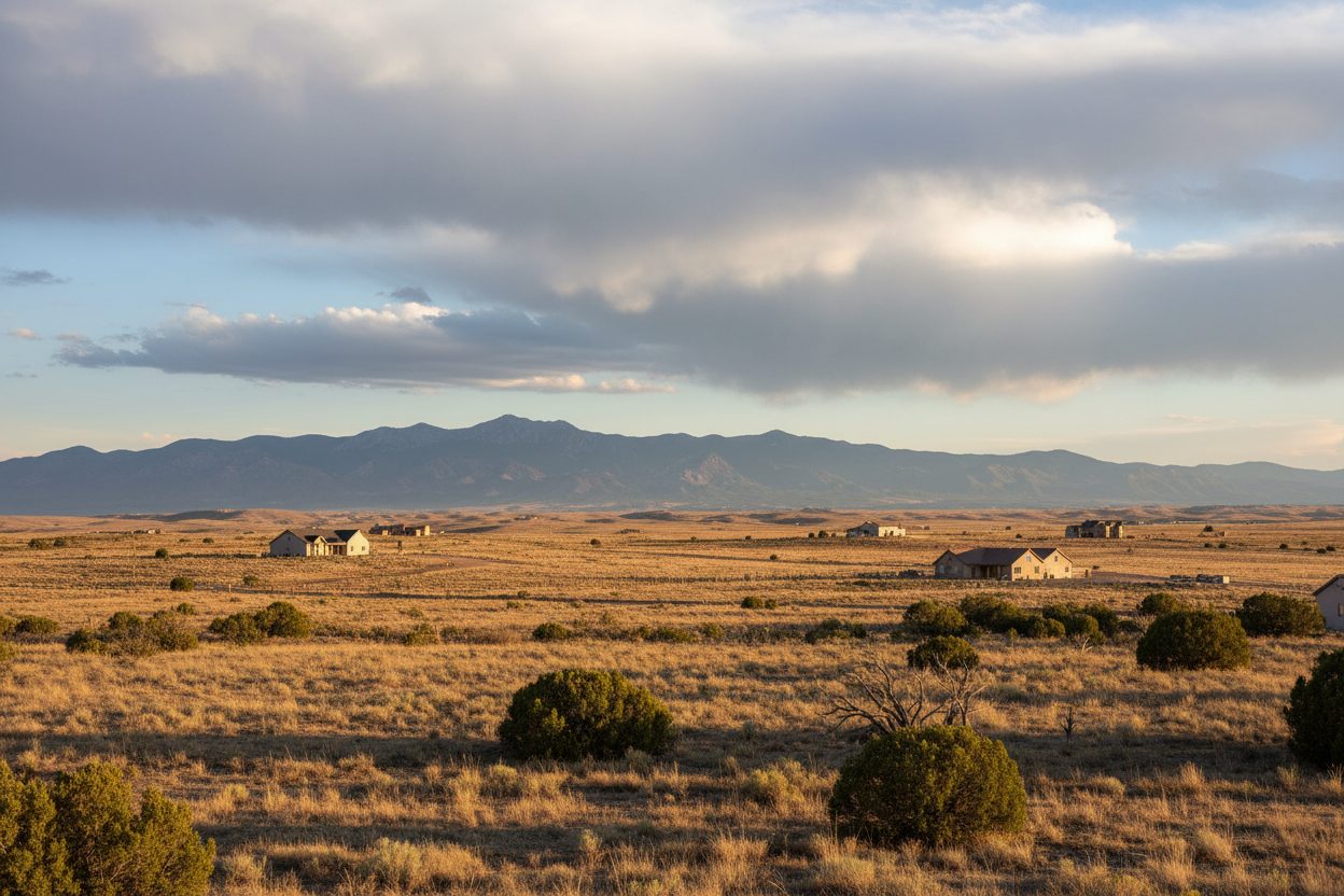 Homes on the juniper high plains of Edgewood, New Mexico, east of the Sandias
