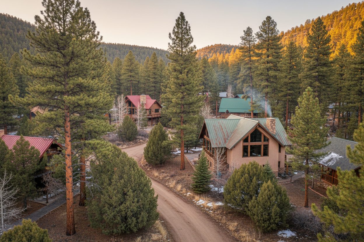 Homes among the ponderosa pines of Tijeras Canyon in the East Mountains, New Mexico
